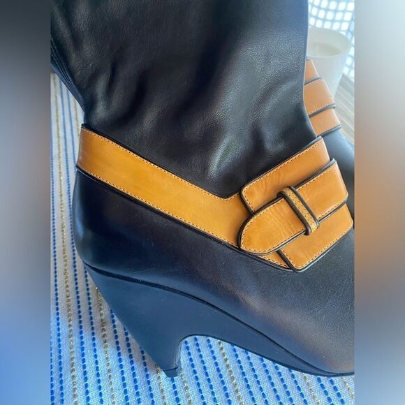 BALENCIAGA Leather Boots Womens Size 38 Black Heels Camel Strap authentic - Picture 3 of 14